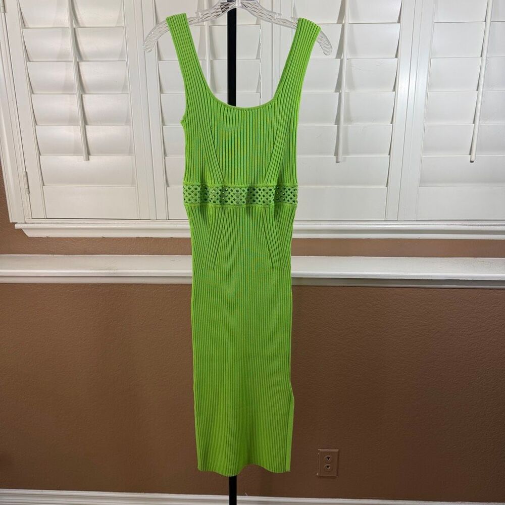 New House Of Harlow 1960 Jade Lime Bodycon Dress Sz S Ribbed Sleek Chic Trendy